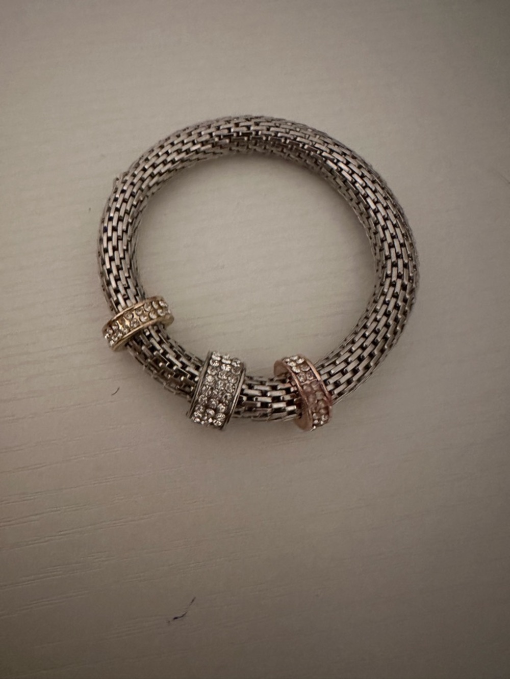 Crystal Accent Mesh Bracelet - Silver with Mixed Metal Charms